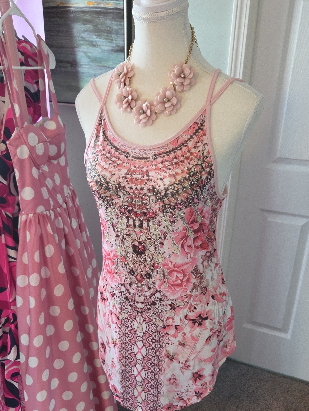 VENUS Pink Floral Embellished Tank Top